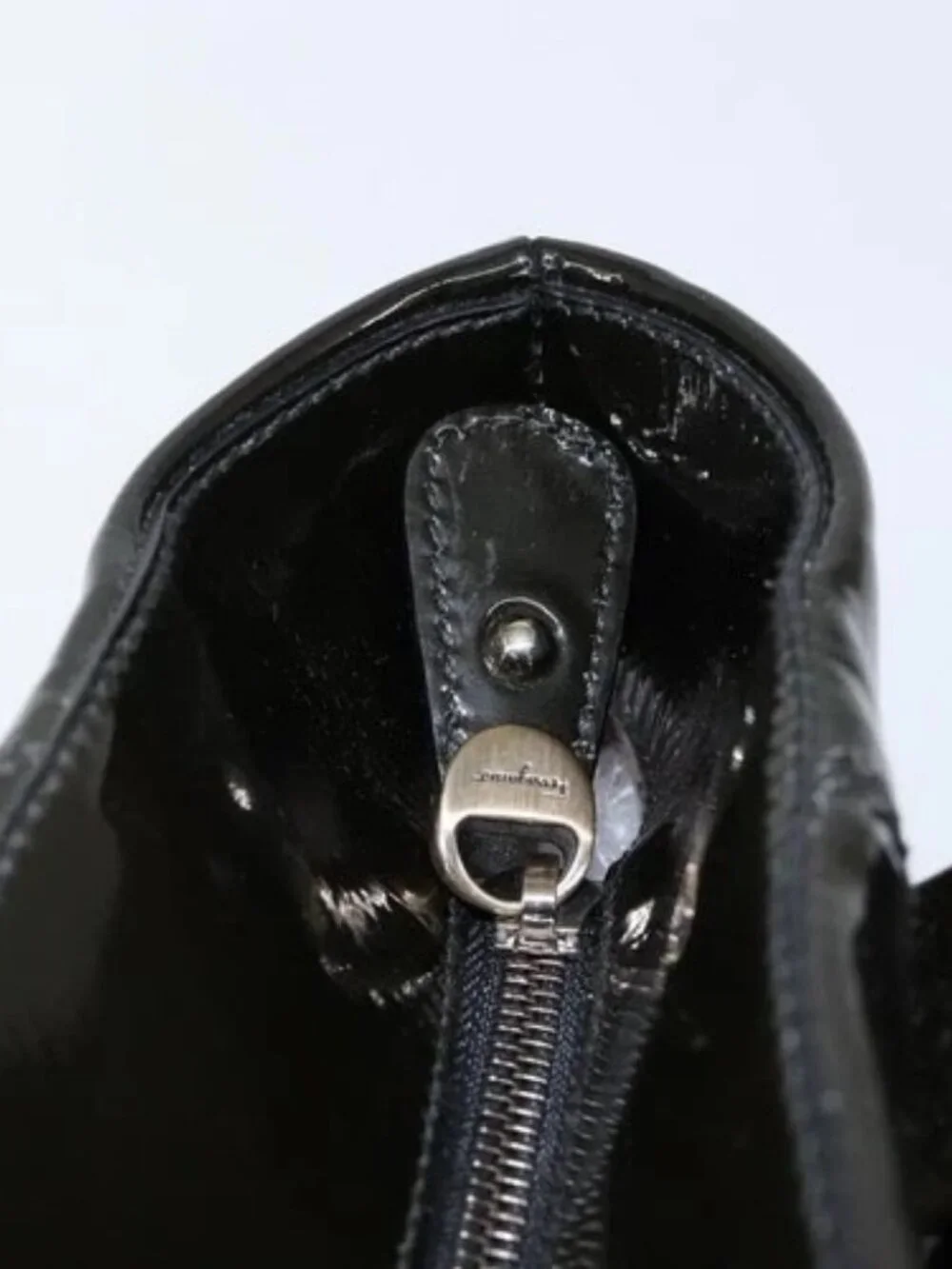 Salvatore Ferragamo Tote Bag Enamel Black Auth BA7665